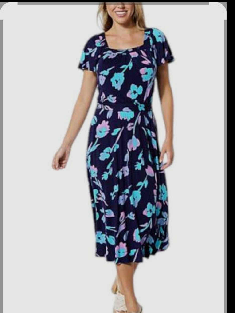 Colleen Lopez Fluuter Sleeve Floral Midi Dress, Size M